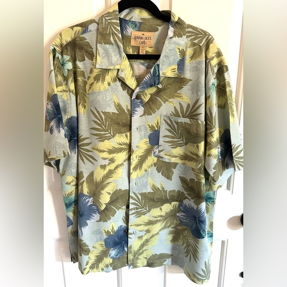 Havana Jack’s Cafe Other - Havana Jacks Café Hawaiian Men’s Button Up Shirt XL Green Blue 100% Silk Floral